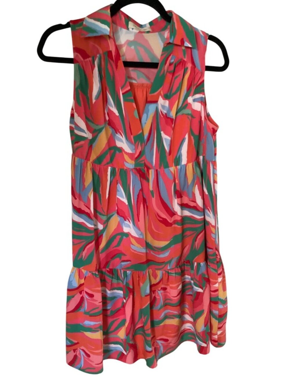 Doe & Rae Baby Doll Collared Sleeveless Dress Multicolored Small EUC